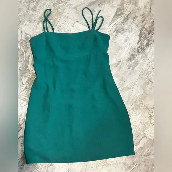 Amanda Uprichard Revolve Green Teal Tie Straps Mini Sheath Dress  Size Medium - Picture 3 of 4